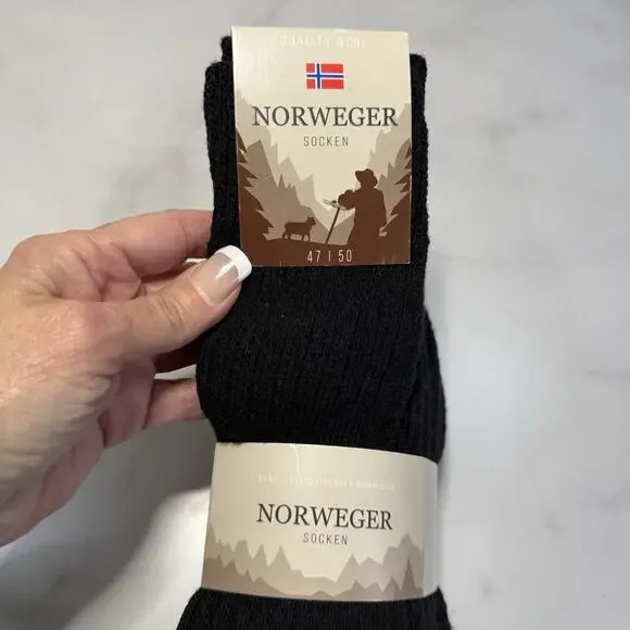 Norweger Socken 3 Pairs Heavy Wool Blend Men’s Socks Size 47/50 US XL BLACK NEW - Picture 2 of 3